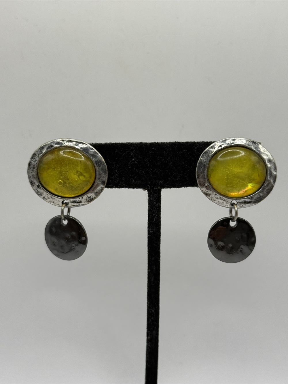 Vintage Silver Tone Green Dangle Drop Statement Earrings